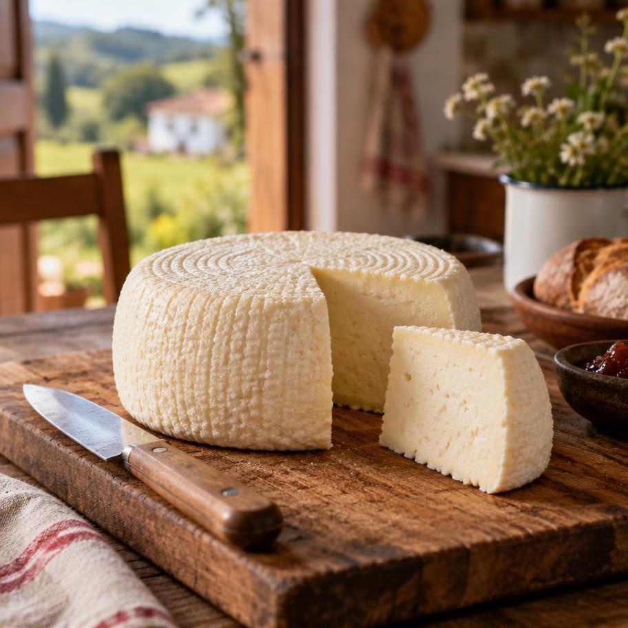 Queijo artesanal mineiro sobre tábua de madeira